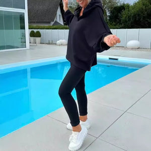 Women's Solid Color Hooded Sweatshirt Two-piece Set