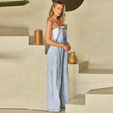 Retro Washed Raw Hem Wide Legs Jumpsuit For Women