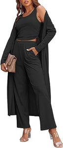 Women's 3-piece Casual Cardigan Vest Long-sleeve Suit