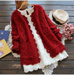 Solid Color Buttons Knitted Coat For Women