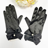 Wedding Gloves Satin Bow Elastic Dangling Beads Princess Style