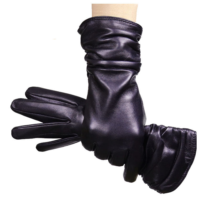 High-end Women's Sheepskin Gloves Leather Extended