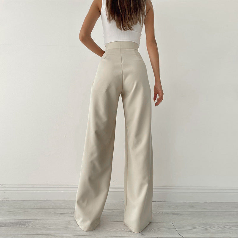 Knitted Casual Sports Trousers High Waist Loose Straight Wide Leg