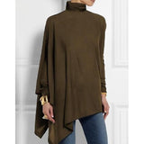 Long Sleeved Irregular Hem Solid Color Pullover Top