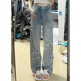 Blue XINGX Embroidered Jeans Women Loose Straight-leg Wide-leg Pants