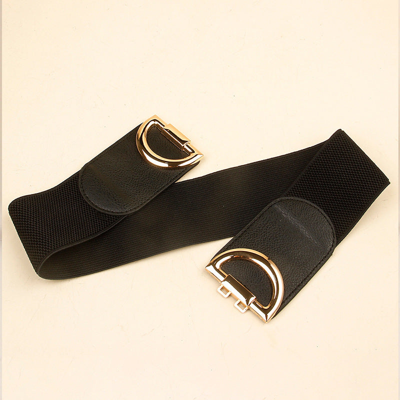 Elastic A Pair Of Buckles Wide Belt Women