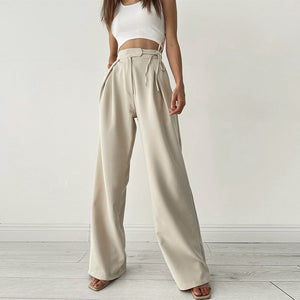 Knitted Casual Sports Trousers High Waist Loose Straight Wide Leg