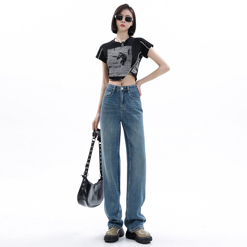 Women's Light-colored Narrow Wide-leg Jeans