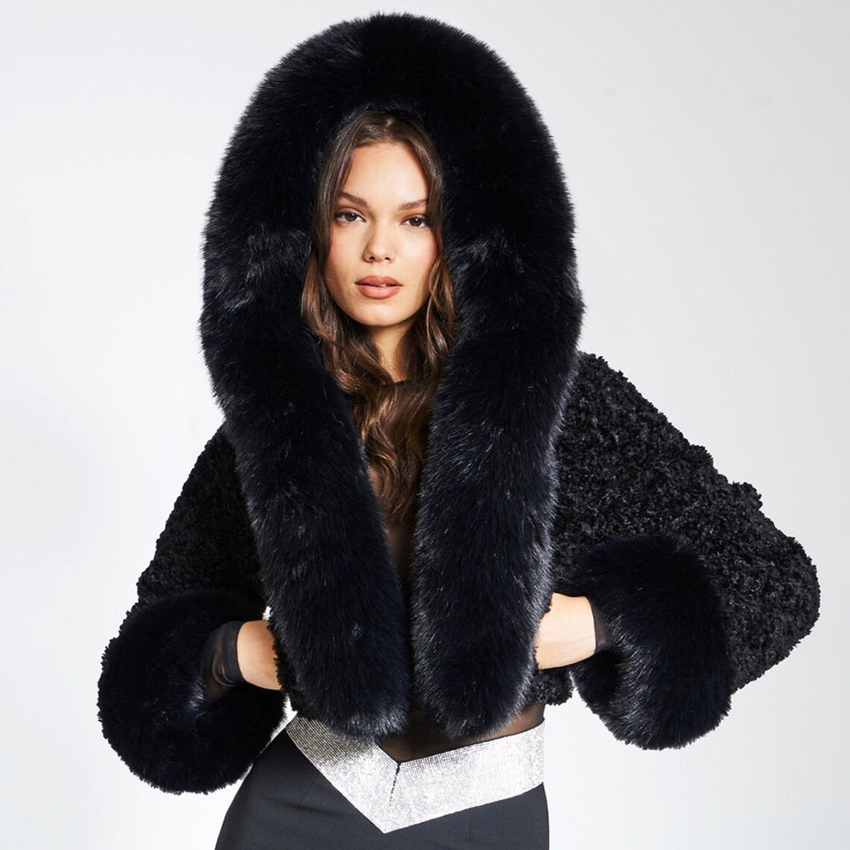 Short Rabbit Fur Collar Woolen Coat