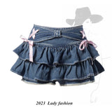 French Style Bow Skirt Anti-exposure High Waist