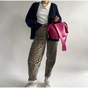 Women's New Leopard Print High Waist Casual Straight Pants