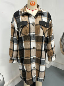 Women's Fashion Casual Plaid Printed Pocket Long Jacket