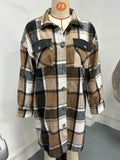 Women's Fashion Casual Plaid Printed Pocket Long Jacket