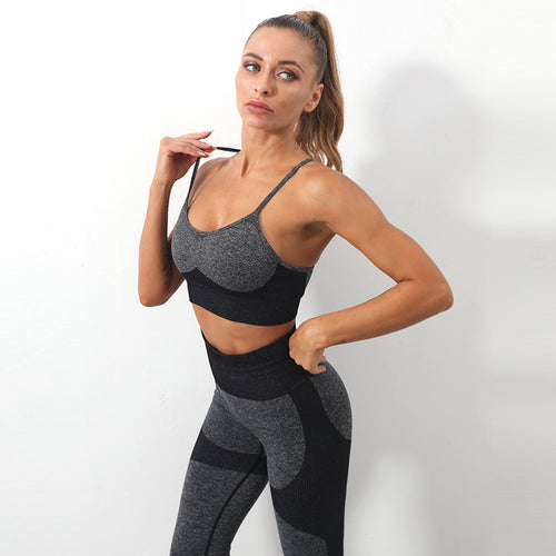 Women's Seamless Knitted Sling Sports Bra Yoga Suit