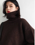 Loose Turtleneck Sweater With Warm Solid Color Underwear In Winter