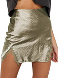 Women's Satin Lace Furcal Lower Hem Zipper High Waist Mini Skirt Hip Skirt