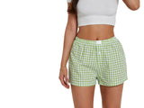 Women's Casual Plaid Cotton Arrow Pants Loose Four-corner Button Shorts