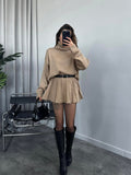 Autumn New Solid Color Round Neck Loose Top Simple All-matching Skirt Suit