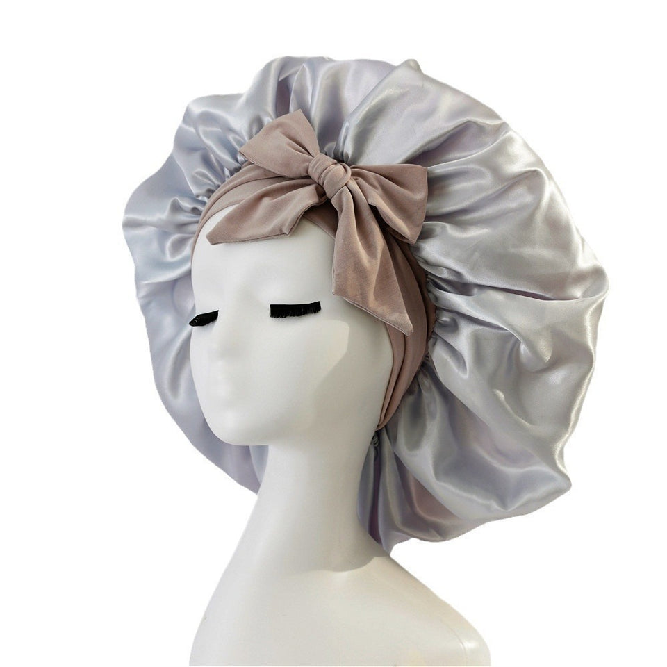 Satin Ribbon Round Bow Elastic Nightcap