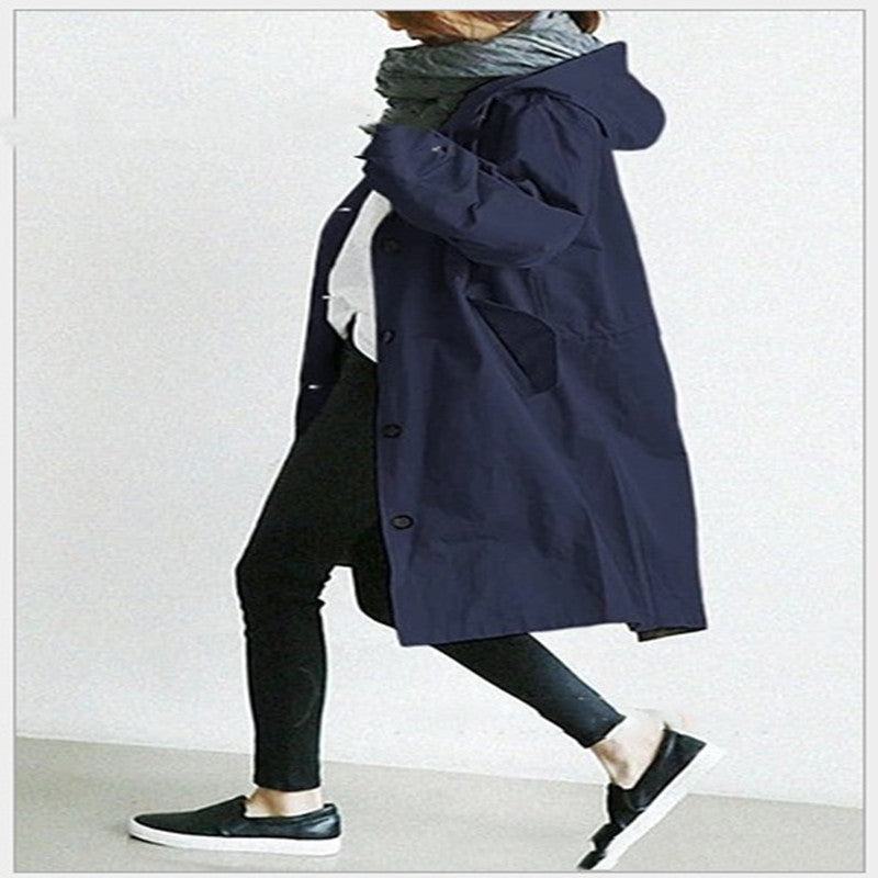 Korean Version Of The Thin Windbreaker Fat Mm mid-Length 200 kg Loose Coat