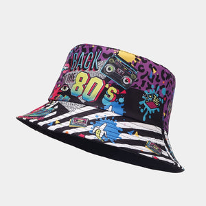 Graffiti Double-sided Bucket Hat Female Party Hip Hop Bucket Hat