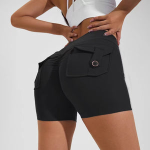 High Waist Hip Lifting Shorts With Pockets Quick Dry Yoga Fitness Sports Pants Summer Women Clothes