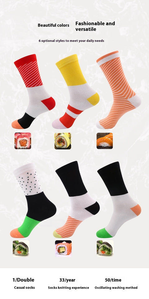 Creative Sushi Mid-calf Combed Cotton Socks Boxed Christmas