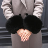 Faux Fur Fox Cuffs Plush Down Jacket  Big Artificial Hand Cuffs