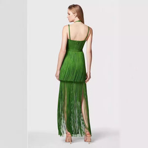 Green Halter Spaghetti Straps Tassel Dinner Ball Dress