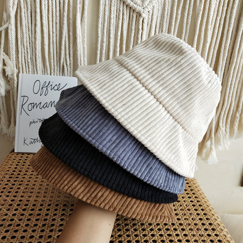 Women's Japanese Pure Color Warm Keeping Corduroy Fisherman Hat