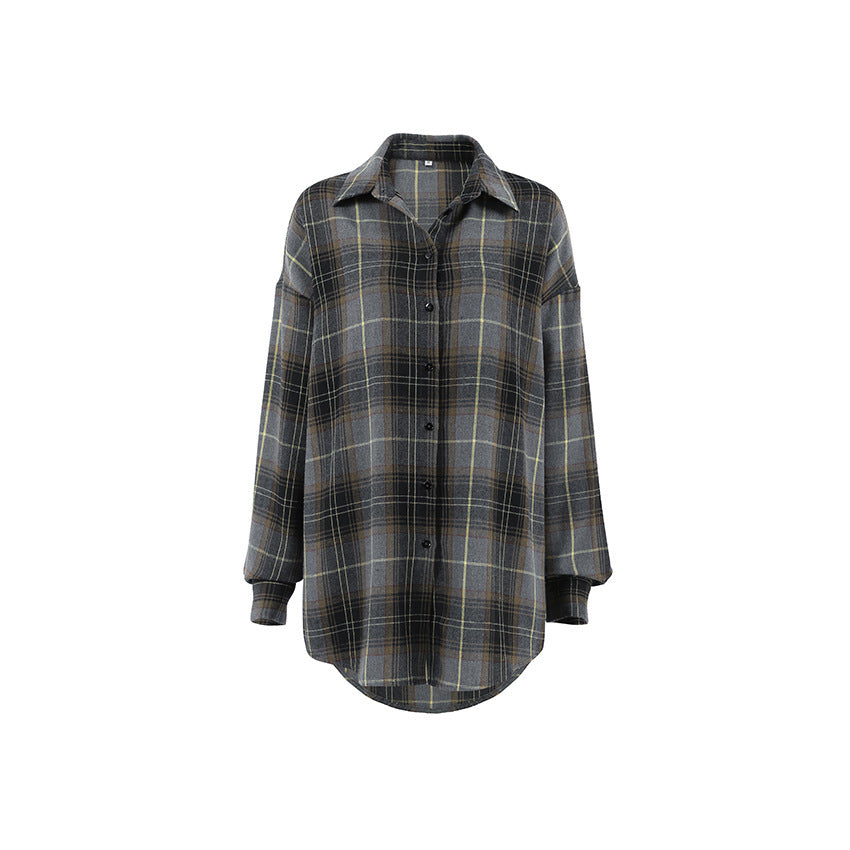 Women's Plaid Long-sleeved Shirt Fashionable Retro Loose