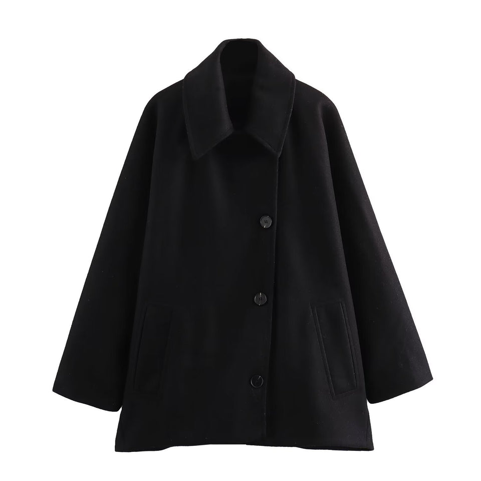 French Coat Fashion Polo Collar Blended Short Cape Sleeve Coat