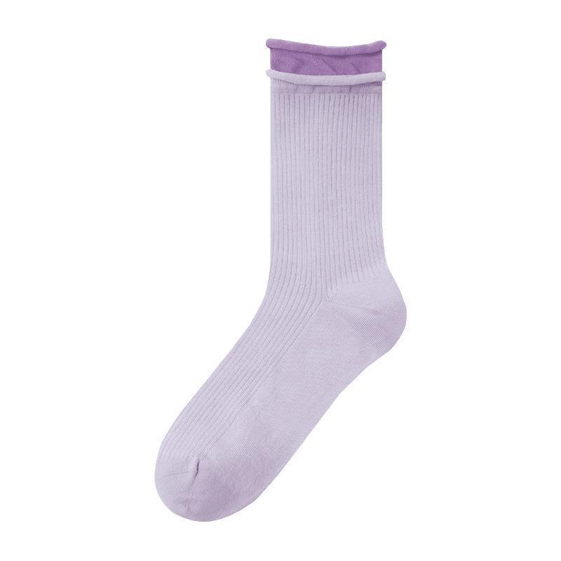 Contrast Color Double Screw Transparent Silk Cool Sunken Stripe Socks