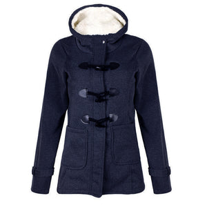 Women Warm Hooded Wool Double Button Coat