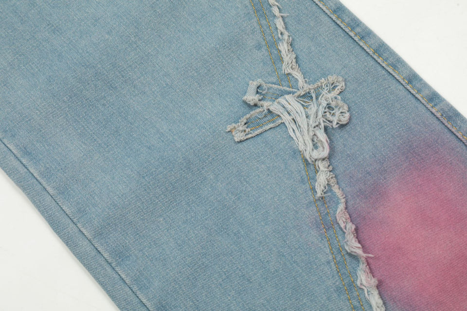 Sweet Cute Butterfly Wash Denim Trousers