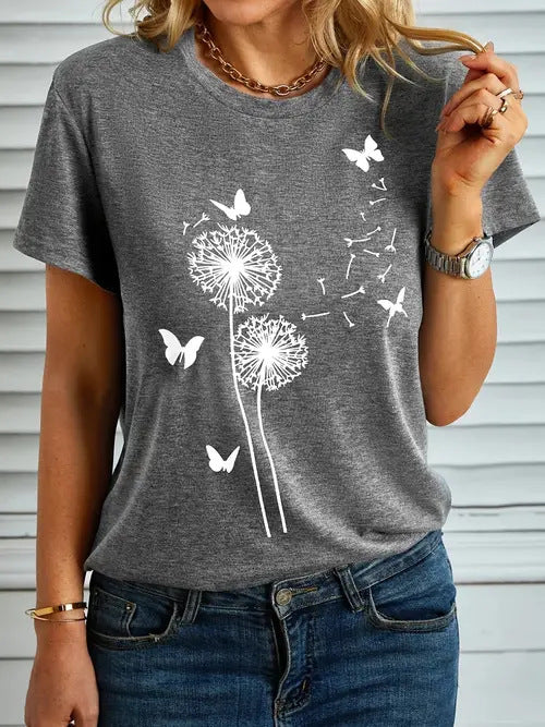 Women's Round Neck T-shirt 3d Dandelion Pattern Digital Printing Women's Clothing