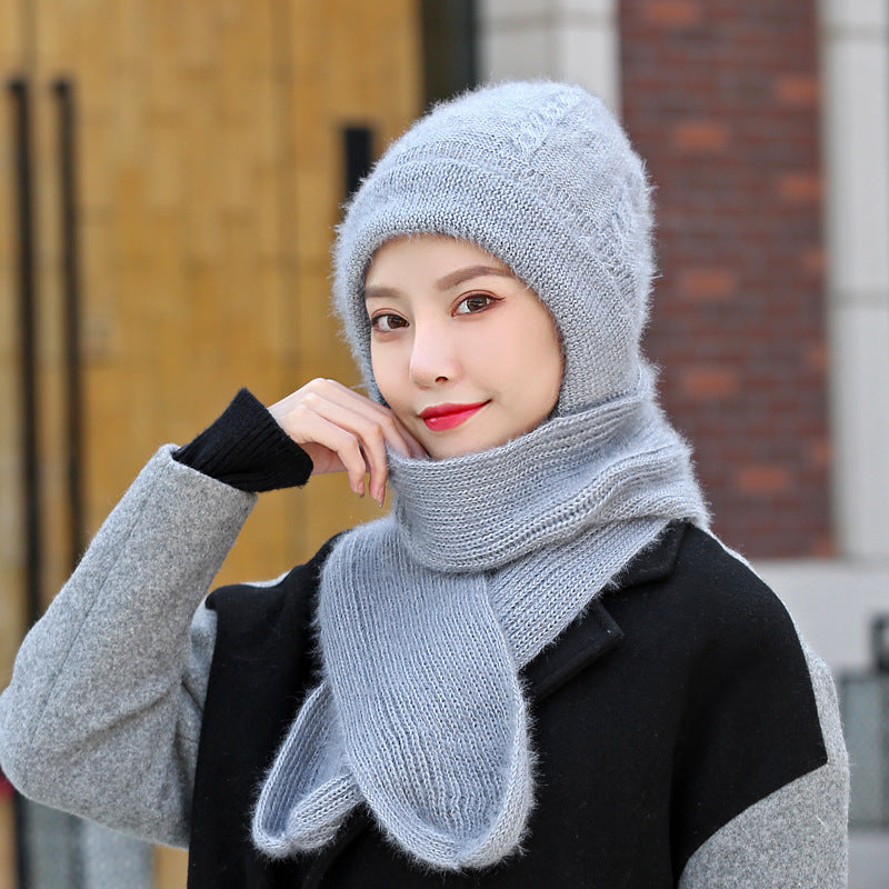 Hat And Scarf All-in-one Women's Winter New Style Plus Velvet And Thickening