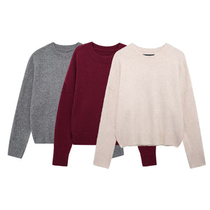 Versatile Solid Color Long Sleeve Soft Sweater