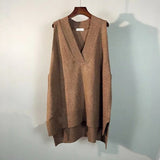 Large V-neck Loose Solid Color Sleeveless Korean Style Knitted Vest