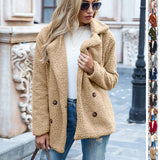 Loose Lapel Fluffy Coat Winter Button Jacket Cardigan Outwear For Women Clothing