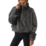 European And American Velvet Fleece-lined Women's Half Zipped Stand Collar Sweater