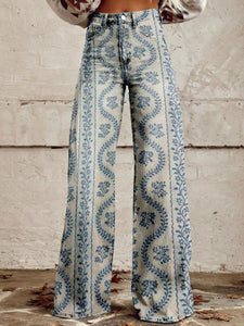 Thin Faux Denim Wide-leg Pants