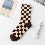 Women's Fashion Chessboard Plaid Contrast Color Tube Socks