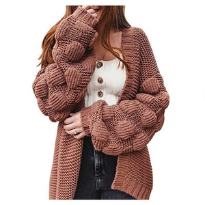 Cute Thick Sweater Long Pompom Cardigan