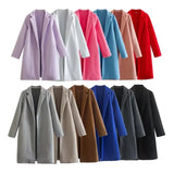 Women's Casual Woolen Lapel Non-buckle Overcoat Coat