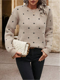 Fashion Round Neck Polka Dot Jacquard Long Sleeve Pullover Sweater