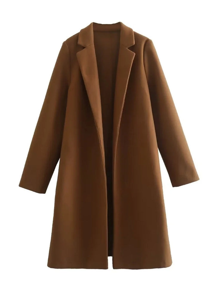 Women's Casual Woolen Lapel Non-buckle Overcoat Coat