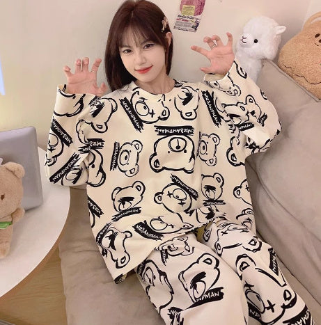 Cute Bear Round Neck Long Sleeve Winter Can Be Outerwear Homewear Suit