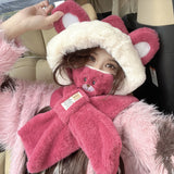 Cute Bear Hat Scarf One Female Winter Earmuffs