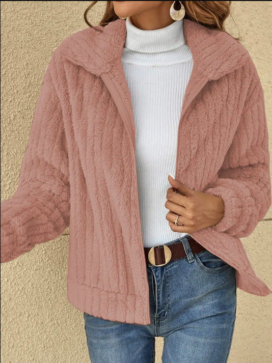 Women's Fleece Lapel Cropped Jacket